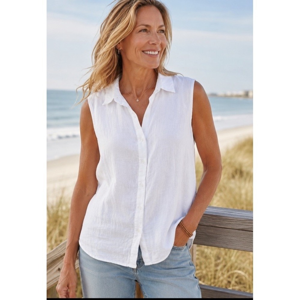 Marks & Spencer M&S 100% Linen Sleeveless Button Front Shirt Blouse UK 20 US 16